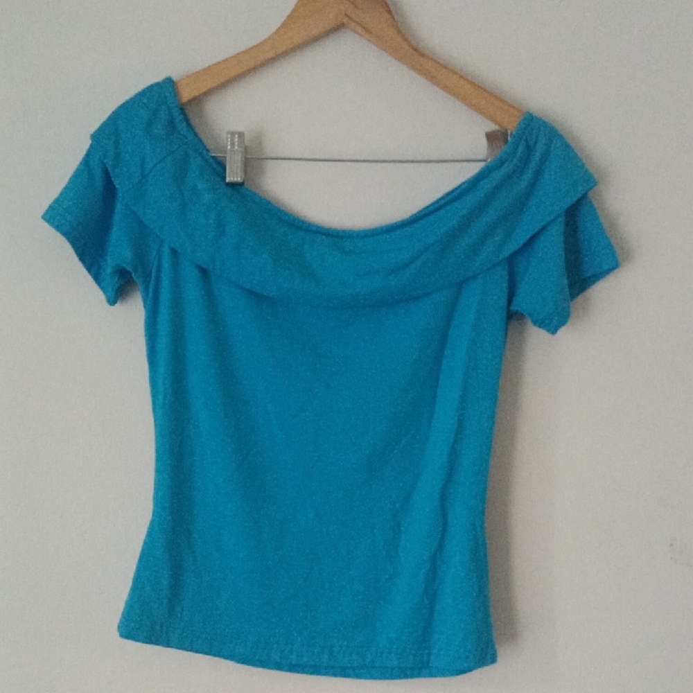 Vintage Blue Ruffled Fitted Blouse - Picture 4 of 4